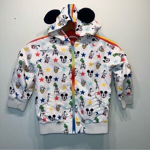 Disney Kids Mickey Mouse Rainbow Hooded Windbreaker Jacket Sz 4 3D Ears Full Zip